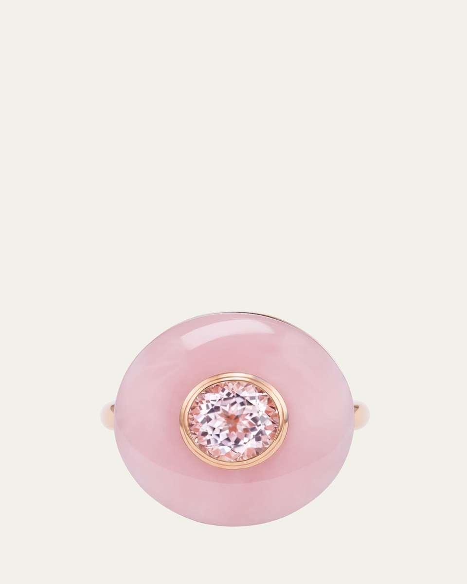 18K Rose Gold Balance Diamond, Opal, and Morganite Ring, Size